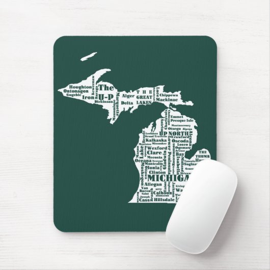 Groene staat van Michigan steden Muismat (Met muis)