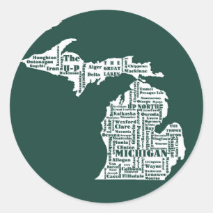 Groene staat van Michigan steden Ronde Sticker