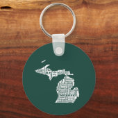 Groene staat van Michigan steden Sleutelhanger (Voorkant)