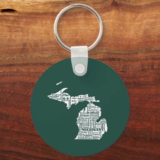 Groene staat van Michigan steden Sleutelhanger (Voorkant)