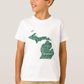 Groene staat van Michigan steden T-shirt (Voorkant)