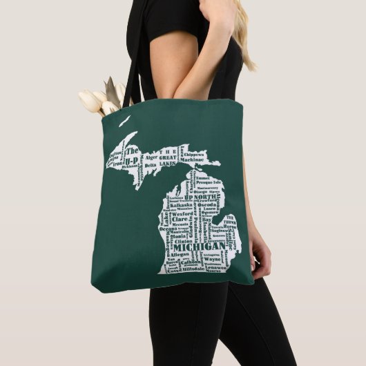 Groene staat van Michigan steden Tote Bag (Dichtbij)