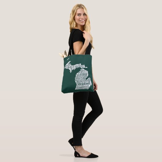 Groene staat van Michigan steden Tote Bag (Op model)