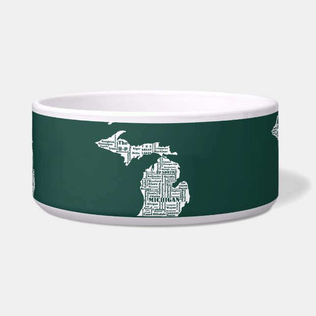 Groene staat van Michigan steden Voerbakje (Voorkant)