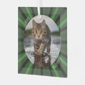 Groene Starburst Aangepaste Katten Vakantie Kerstm Glas Ornament (Voorkant links)