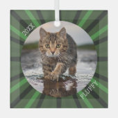 Groene Starburst Aangepaste Katten Vakantie Kerstm Glas Ornament (Voorkant)