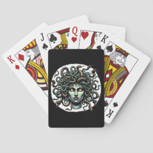 Groene Starende Medusa Kop vol Slangen Pokerkaarten