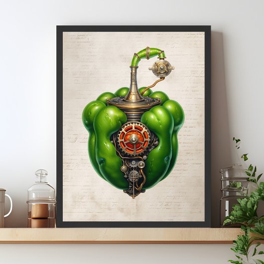 Groene Steampunk Bell pepermuur kunst, keuken Poster