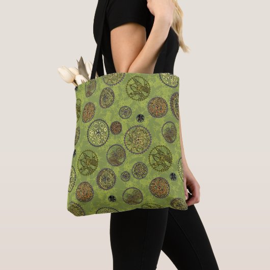 Groene Steampunk Gear Medallion boodschappentas Tote Bag (Dichtbij)