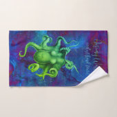 Groene steampunk octopus op blauwe alcoholinkt aan handdoek (Handdoek)