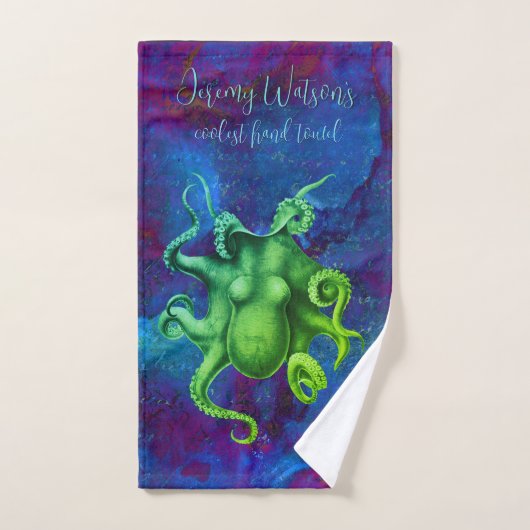 Groene steampunk octopus op blauwe alcoholinkt aan handdoek (Handdoek)