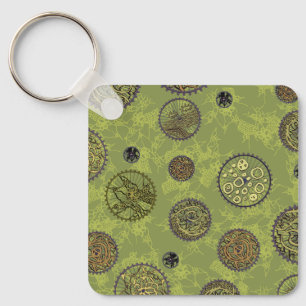 Groene Steampunk Tandwiel Medaillons Sleutelhanger