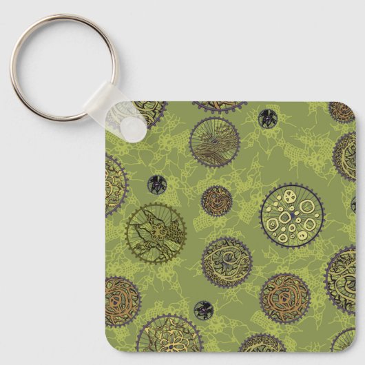 Groene Steampunk Tandwiel Medaillons Sleutelhanger (Voorkant)