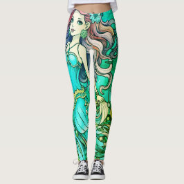 Groene Steampunk Zeemeermin Prinses Op Maat Gemaak Leggings