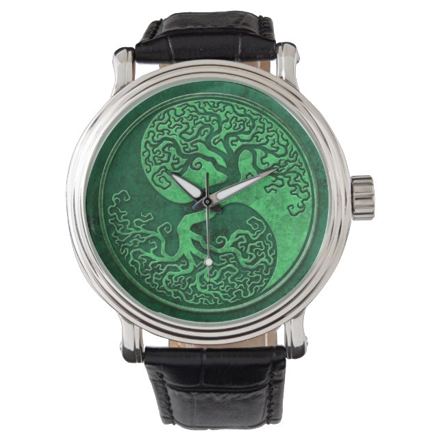 Groene Steen Yin Yang Boom Horloge (Voorkant)