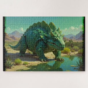 Groene Stegosaurus en woestijnzwembad Legpuzzel