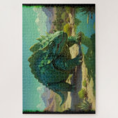 Groene Stegosaurus en woestijnzwembad Legpuzzel (Verticaal)