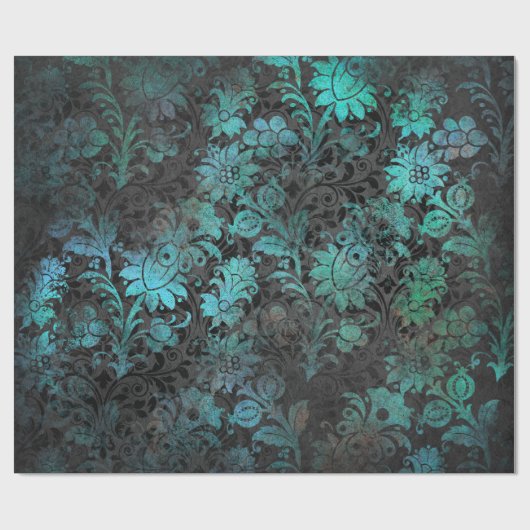 Groene Stencil Bloemen op houtskool Cadeaupapier (Vlak)