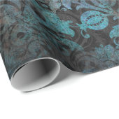 Groene Stencil Bloemen op houtskool Cadeaupapier (Rol Hoek)