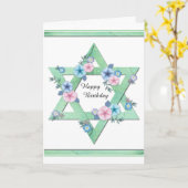 Groene ster van David met Blauwe en Roze Bloemen Kaart (Gele Bloem)