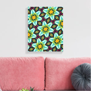 Groene sterren Bloemenpatroon Canvas Afdruk