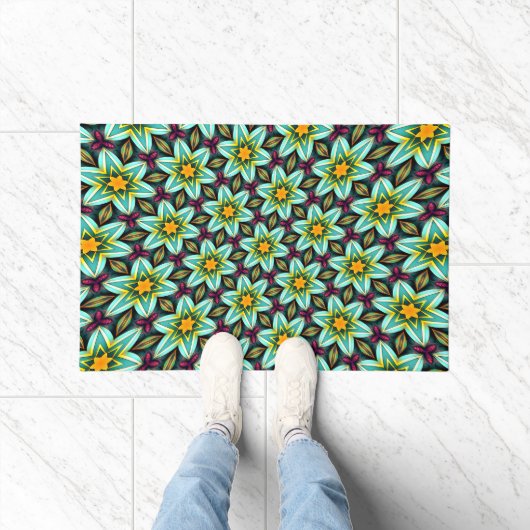 Groene sterren Bloemenpatroon Deurmat (Binnen)