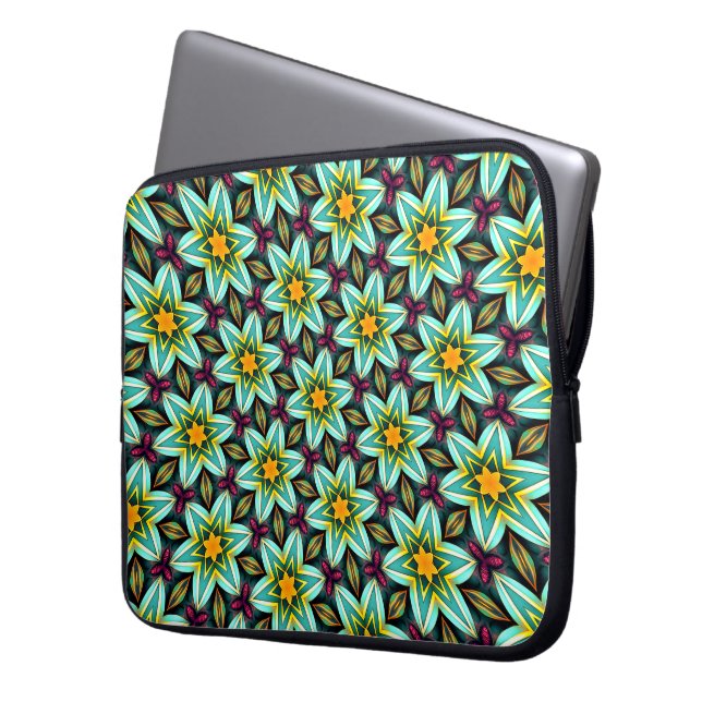 Groene sterren Bloemenpatroon Laptop Sleeve (Voorkant Links)