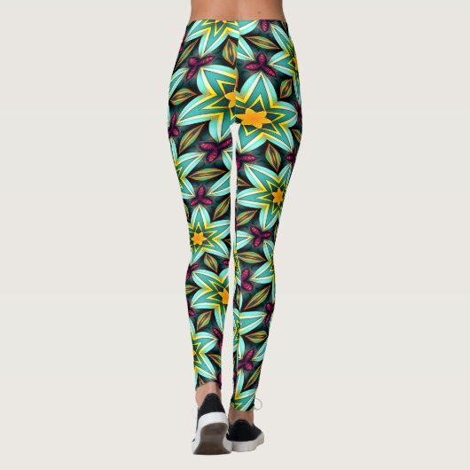 Groene sterren Bloemenpatroon Leggings (Achterkant)
