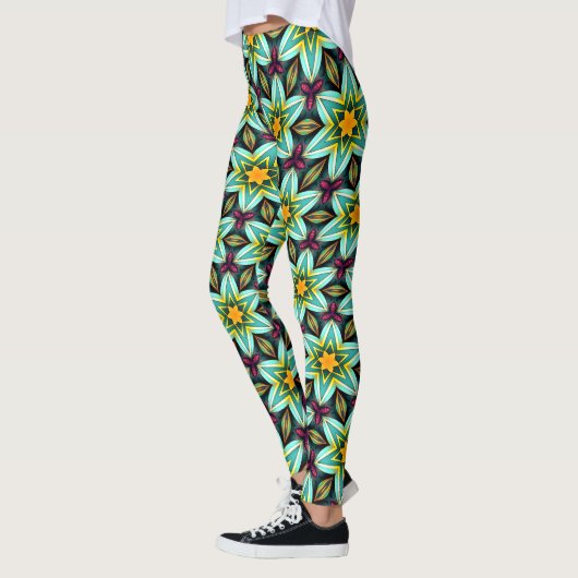 Groene sterren Bloemenpatroon Leggings (Links)