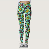 Groene sterren Bloemenpatroon Leggings (Voorkant)