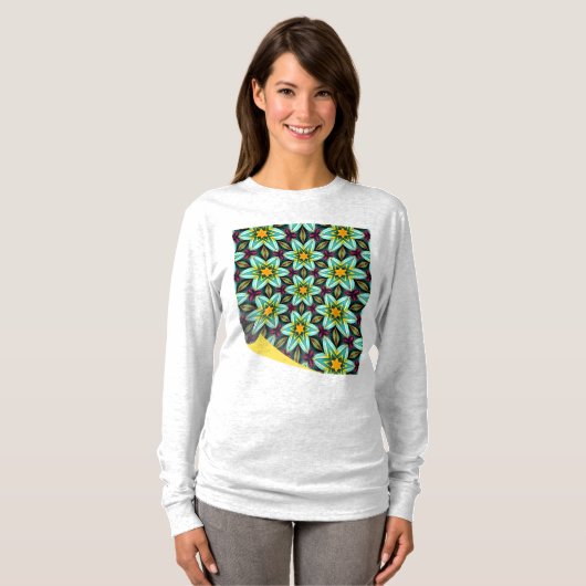 Groene sterren Bloemenpatroon T-shirt (Voorkant volledig)