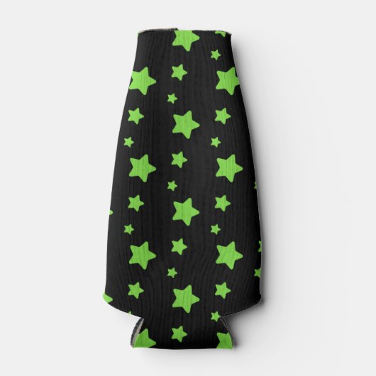 Groene sterren op zwart patroon flesjeskoeler (Voorkant)