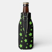 Groene sterren op zwart patroon flesjeskoeler (Fles Achterkant)