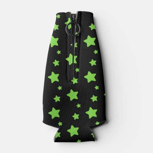 Groene sterren op zwart patroon flesjeskoeler (Achterkant)