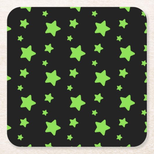 Groene sterren op zwart patroon kartonnen onderzetters (Voorkant)