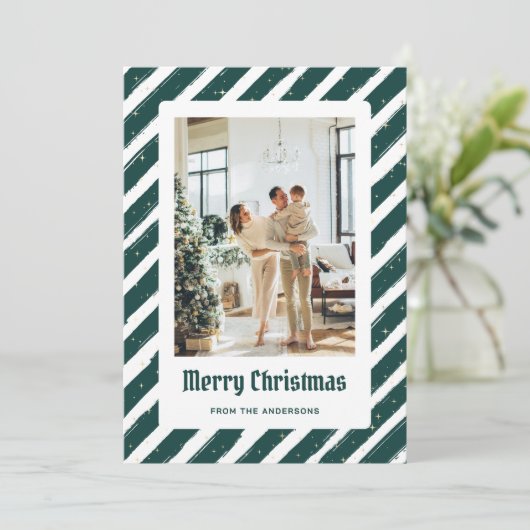 Groene Sterrenfoto Vrolijke Kerst Kaart (Staand voorkant)