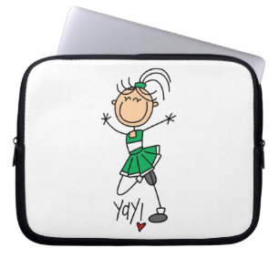 Groene Stick Figure Cheerleader T-shirts en cadeau Laptop Sleeve