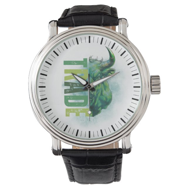 Groene stier | Handelsontwerp Horloge (Voorkant)
