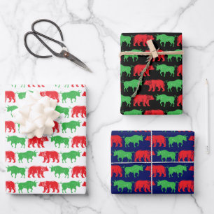 Groene Stier & Rode Beer, DIY Kleur BG, Zwart Wit  Inpakpapier Vel