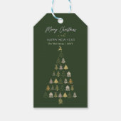 Groene stijl Doodle kerstboom, rendier, sterren Cadeaulabel (Voorkant)