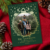 Groene stijlvolle kerstbladornamentfoto  folie feestdagenkaart