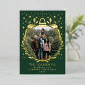 Groene stijlvolle kerstloof ornament foto folie feestdagenkaart (Staand Voorkant)