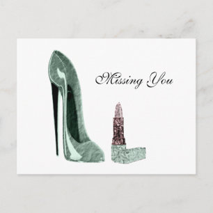Groene Stiletto Schoen en Lipstick Art Briefkaart