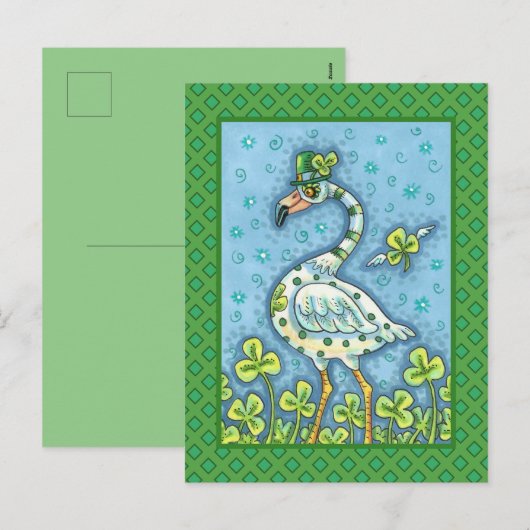GROENE STIP FLAMINGO, GRAPPIGE ST. PATRICK'S DAG FEESTDAGENKAART (Voorkant / Achterkant)