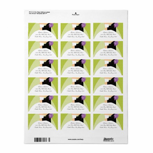Groene Stippen bruid & bruidegom retour adreslabel Etiket (Full Sheet)