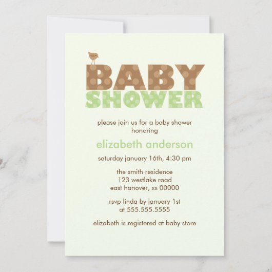 Groene Stippen Neutraal Baby shower Kaart (Voorkant)