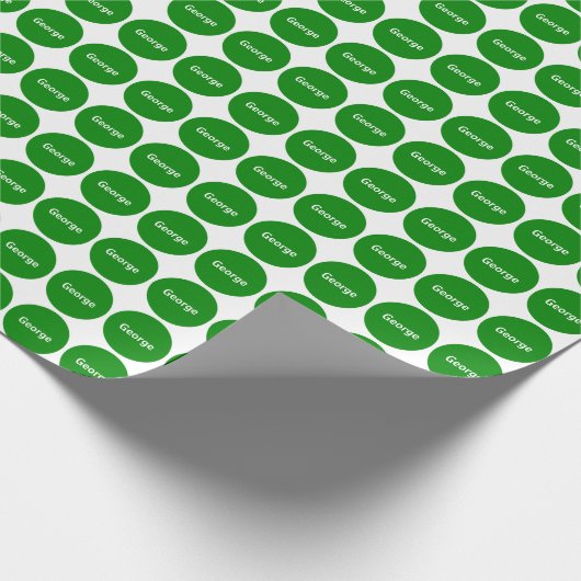 Groene Stippen op wit met naam Cadeaupapier (Hoek)