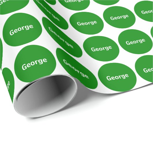 Groene Stippen op wit met naam Cadeaupapier (Rol Hoek)