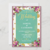  Groene Stippen Roze Blauwe Floral Weddenschap Kaart (Voorkant)