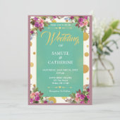  Groene Stippen Roze Blauwe Floral Weddenschap Kaart (Staand voorkant)